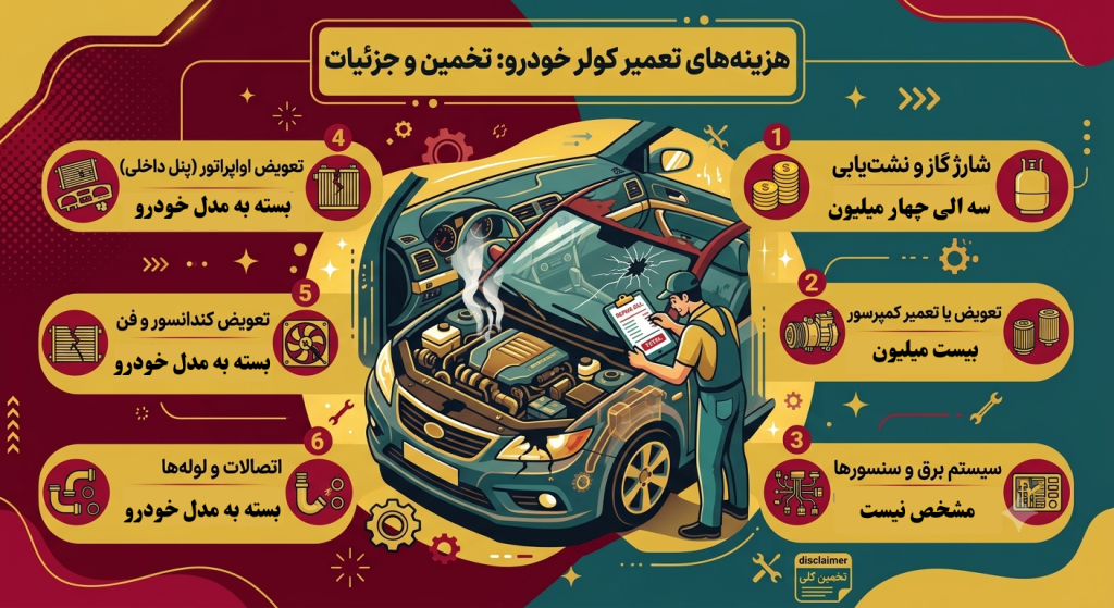 هزینه تعمیر کولر خودرو